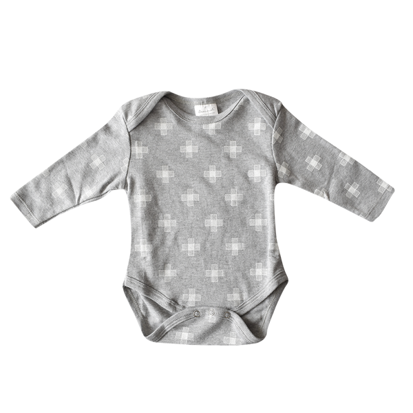 Long Sleeve Onesie | Grey Crosses | 0-3 Months