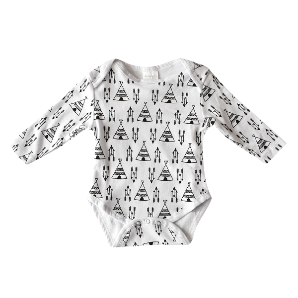 Long Sleeve Onesie | White Teepee | 0-3 Months